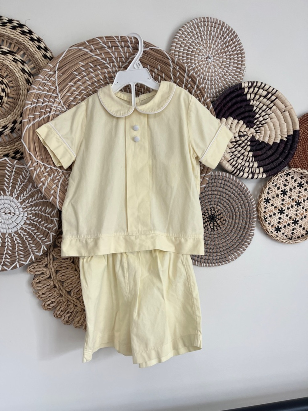 Classic Peter Pan Collar Kids Matching Set in Pale Yellow